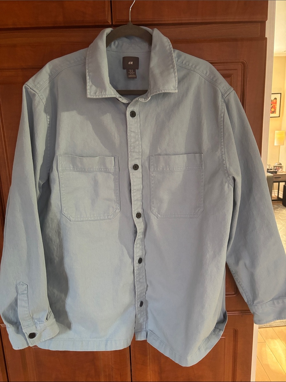 H&M Pale Blue Lightweight Men's Cotton Twill Shirt Jacket